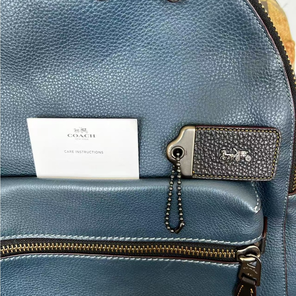 Coach Blue Leather Backpack with Gold Hardware